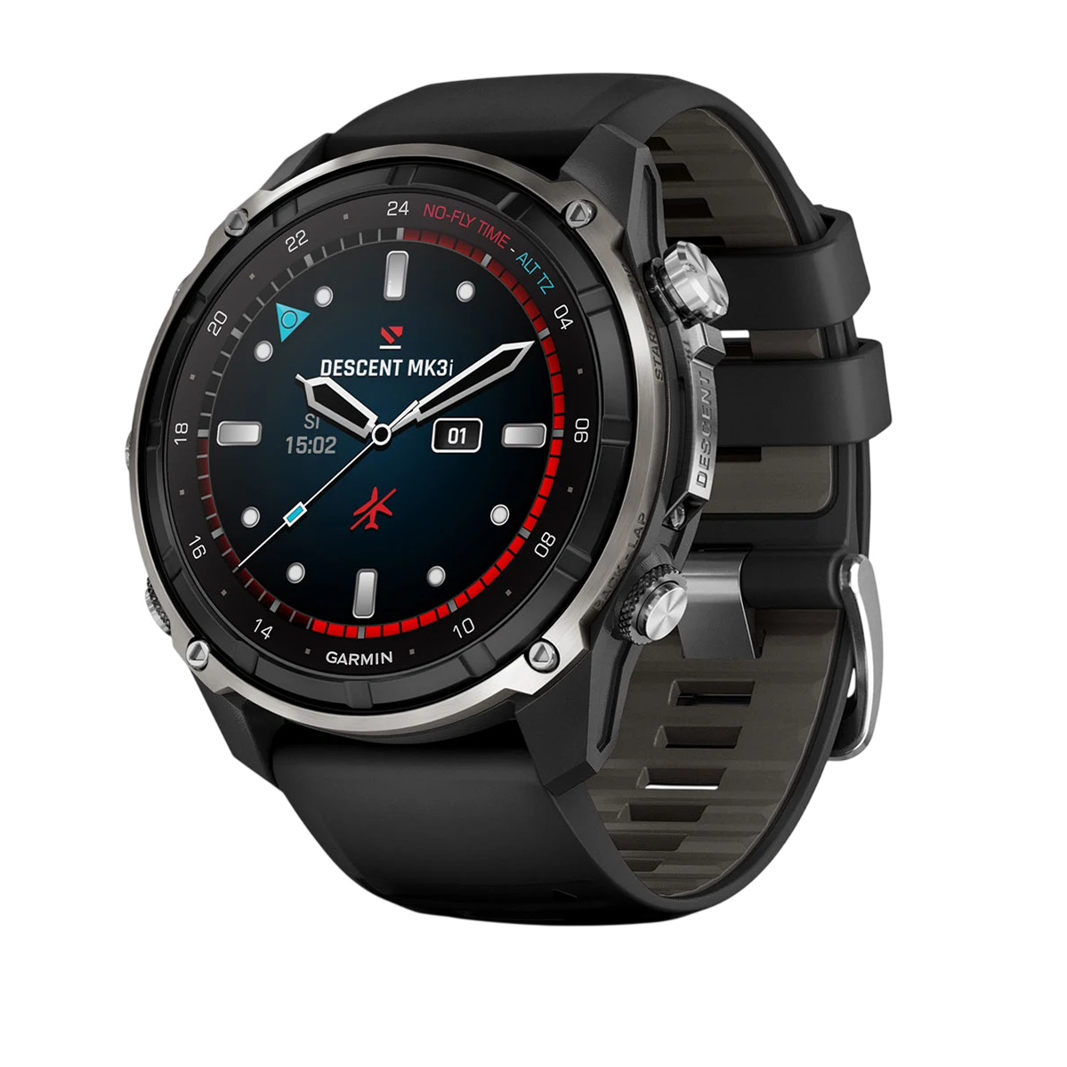 Смарт-годинник Garmin Descent Mk3i – 51 mm Silver and Black PVD Titanium with Black/Pebble Gray Silicone Band (010-02752-08)