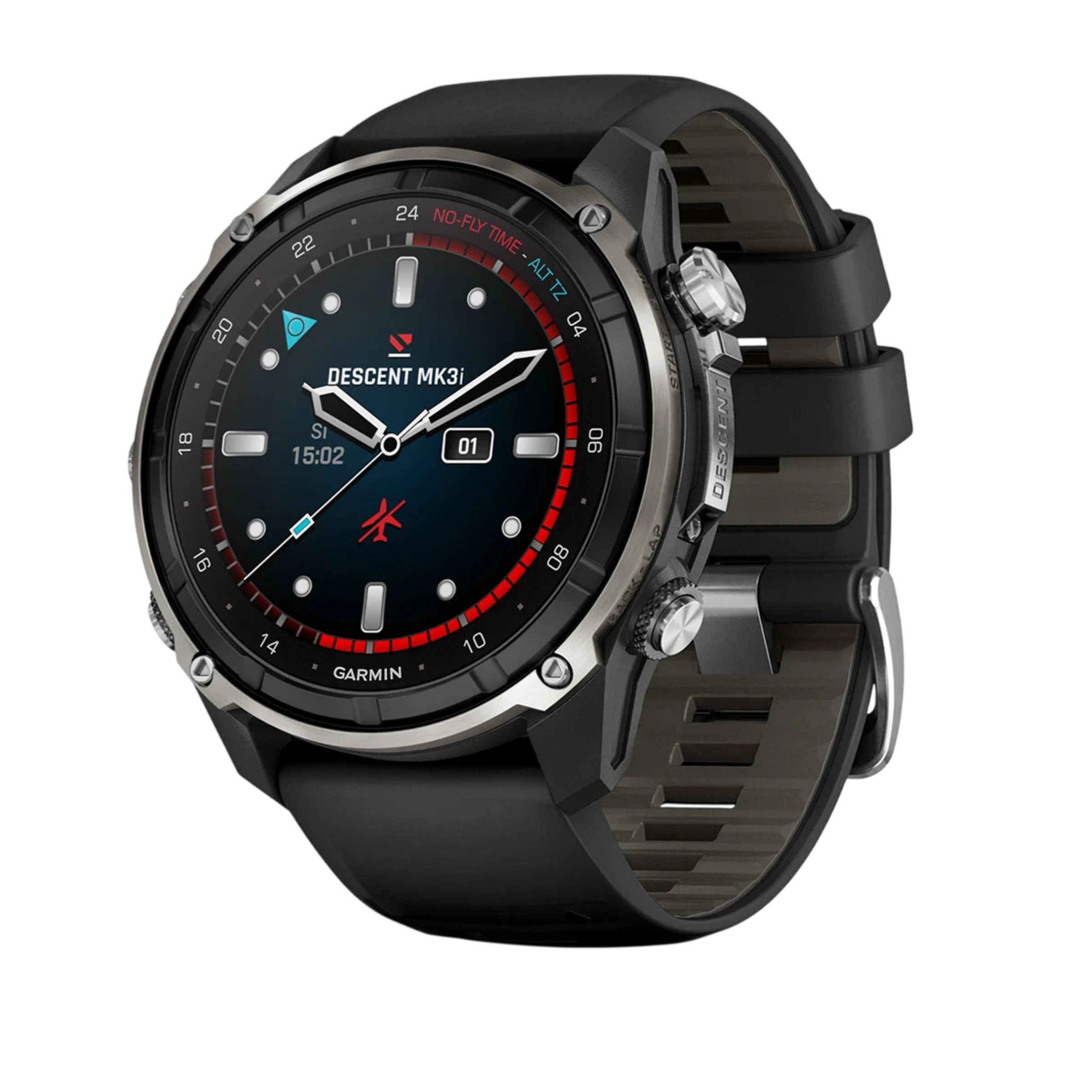 Смарт-годинник Garmin Descent Mk3i – 51 mm Silver and Black PVD Titanium with Black/Pebble Gray Silicone Band (010-02752-08)