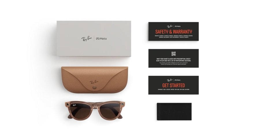 Смарт-очки Ray-Ban | Meta Skyler [Gen 2] Standard Shiny Transparent Peach Frame / Clear to Brown Transitions Lenses (RW4014 6778M4 52-20)
