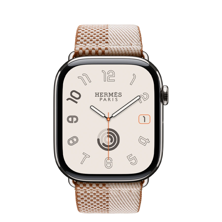 Apple Watch Hermès Series 11 GPS + Cellular 46mm Silver Titanium Case with Écru/ÉcruToile H Double Jeu (MFC64+MHXK4)