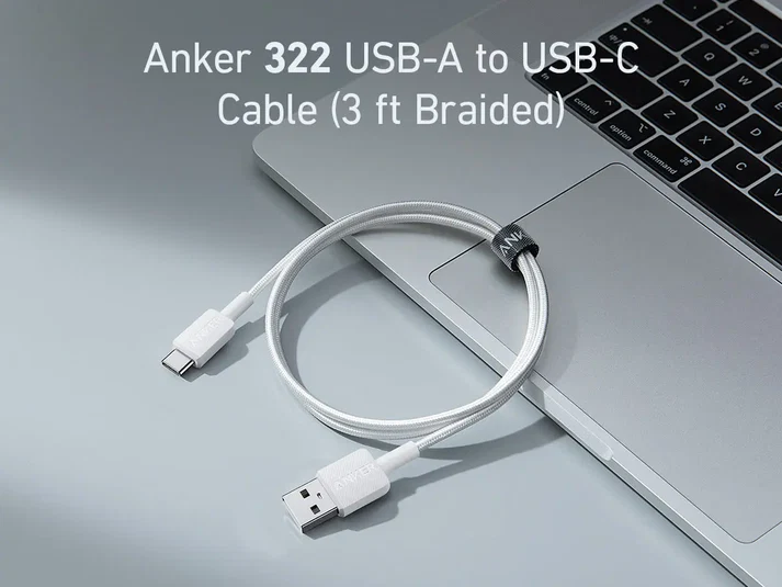 Кабель Anker 322 USB-A to USB-C Cable 0.9m - White (A81H5H21, A81H5G21)