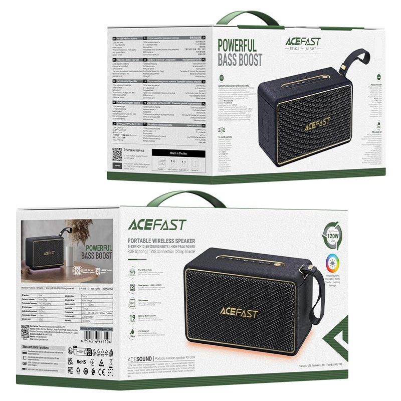 Портативная колонка ACEFAST K3 Ultra Portable Wireless Speaker - Black (6974316285106)
