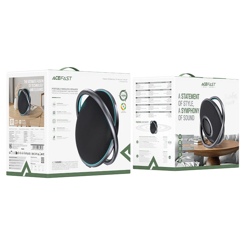 Портативная колонка Acefast K5 Pro Portable Wireless Speaker - Black (6974316285465)