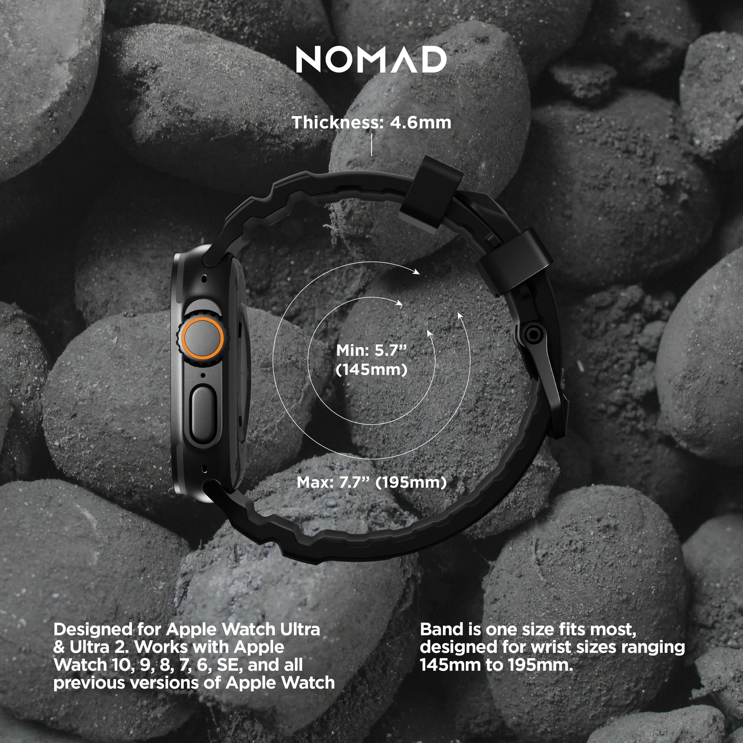 Ремінець Nomad Rocky Point Band Black Titanium Hardware 46mm/49mm - Carbon Black (NM011697858)