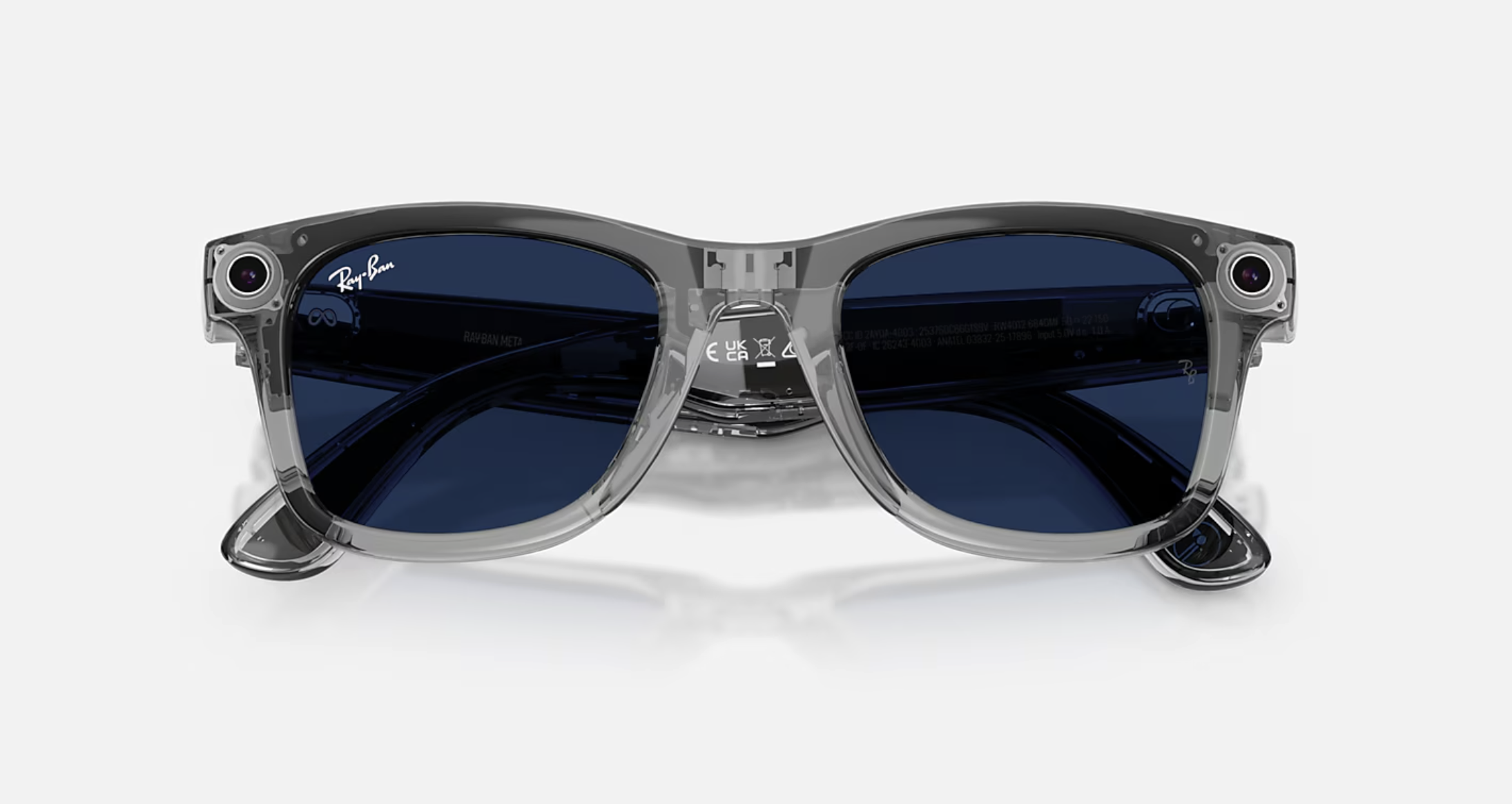 Смарт-окуляри Ray-Ban | Meta Wayfarer [Gen 2] Large Shiny Transparent Grey Frame/Clear to Sapphire Lenses (RW4012 6840MF 53-22)