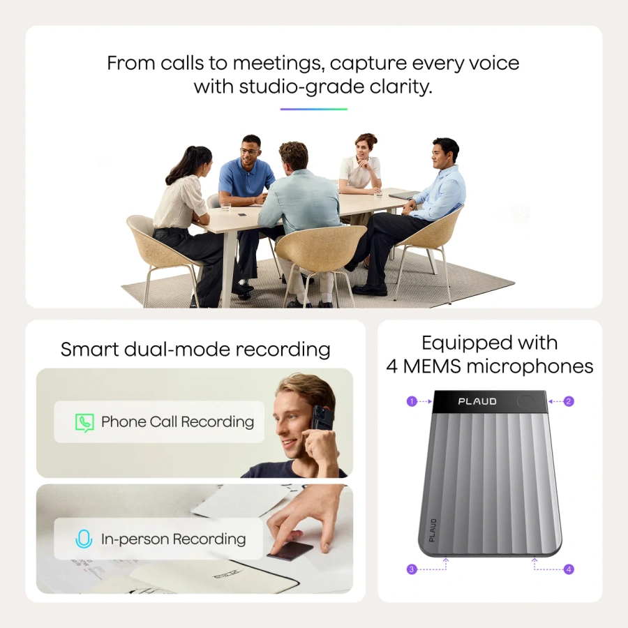 Цифровой диктофон PLAUD Note Pro with Free Magnetic Case - Silver (PN0300-SI)