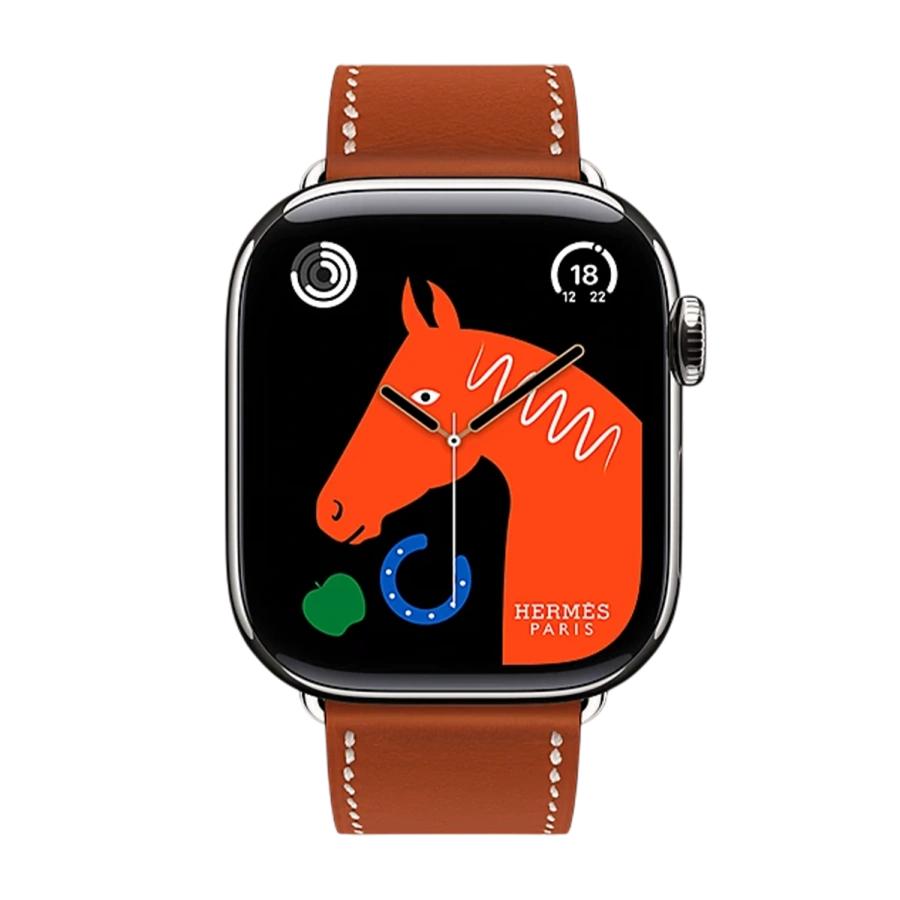 Apple Watch Hermès Series 11 GPS + Cellular 46mm Silver Titanium Case with Single Tour Band in Cuivre Swift Calfskin with Naturel Stitching (H0009971 01LCW | H0002031J6C)