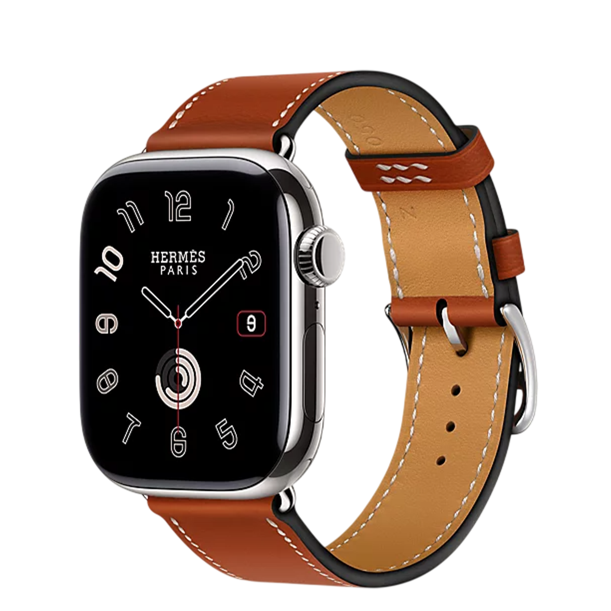 Apple Watch Hermès Series 11 GPS + Cellular 46mm Silver Titanium Case with Single Tour Band in Cuivre Swift Calfskin with Naturel Stitching (H0009971 01LCW | H0002031J6C)