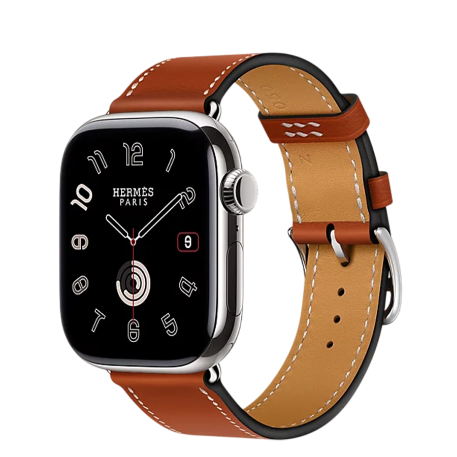 Apple Watch Hermès Series 11 GPS + Cellular 46mm Silver Titanium Case with Single Tour Band in Cuivre Swift Calfskin with Naturel Stitching (H0009971 01LCW | H0002031J6C)