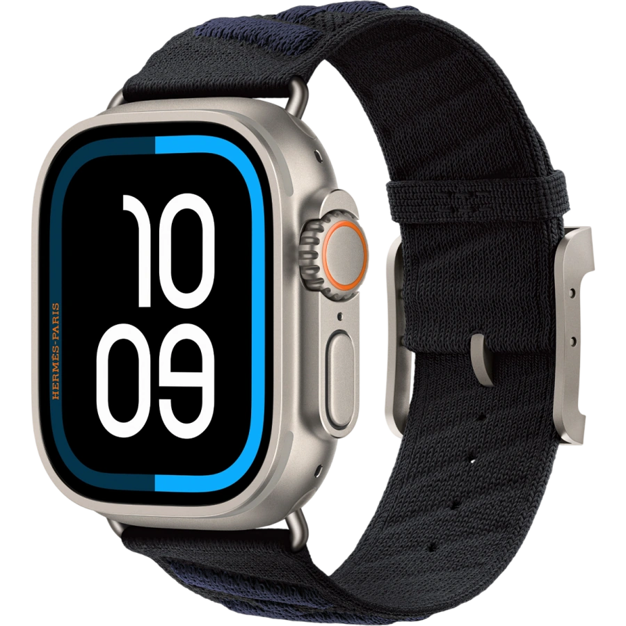 Apple Watch Hermès Ultra 3 GPS + Cellular 49mm Natural Titanium Case with Noir/Bleu Nuit En Mer (MF2A4+MHXT4)