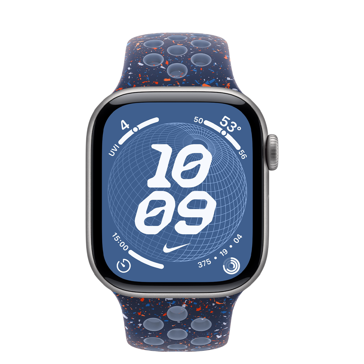 Apple Watch Series 11 GPS 42mm Space Gray Aluminium Case with Blue Ribbon Nike Sport Band - M/L (MEW14+MGAX4)