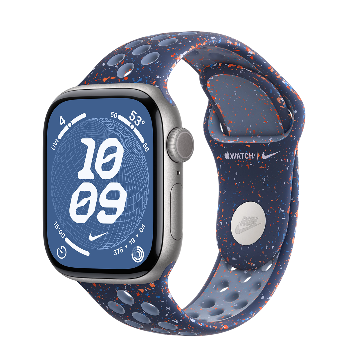 Apple Watch Series 11 GPS 42mm Space Gray Aluminium Case with Blue Ribbon Nike Sport Band - M/L (MEW14+MGAX4)
