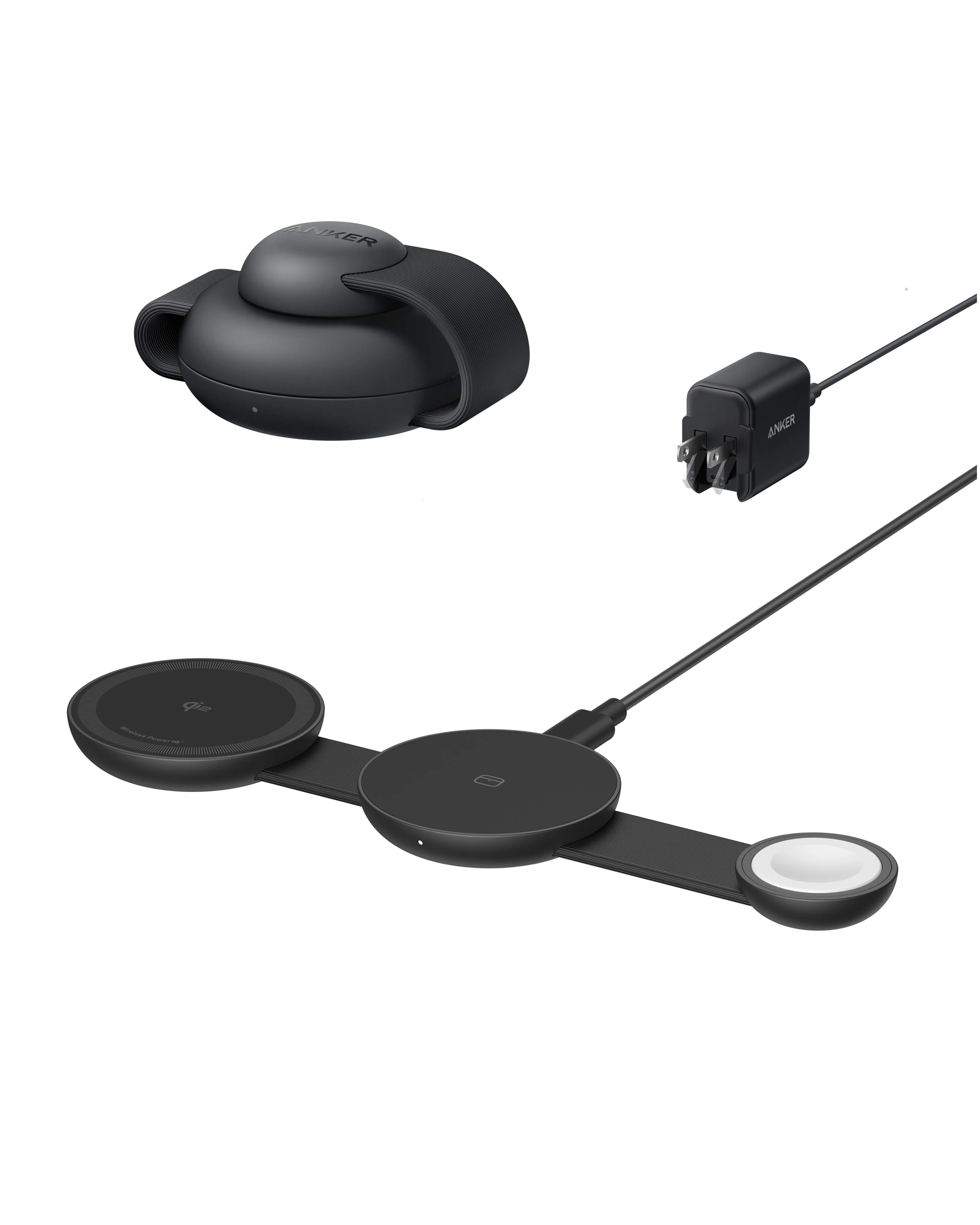 Беспроводная зарядная станция Anker MagGo Wireless Foldable Charging Station 3-in-1 Qi2 15W - Black Stone (B25M8H11)