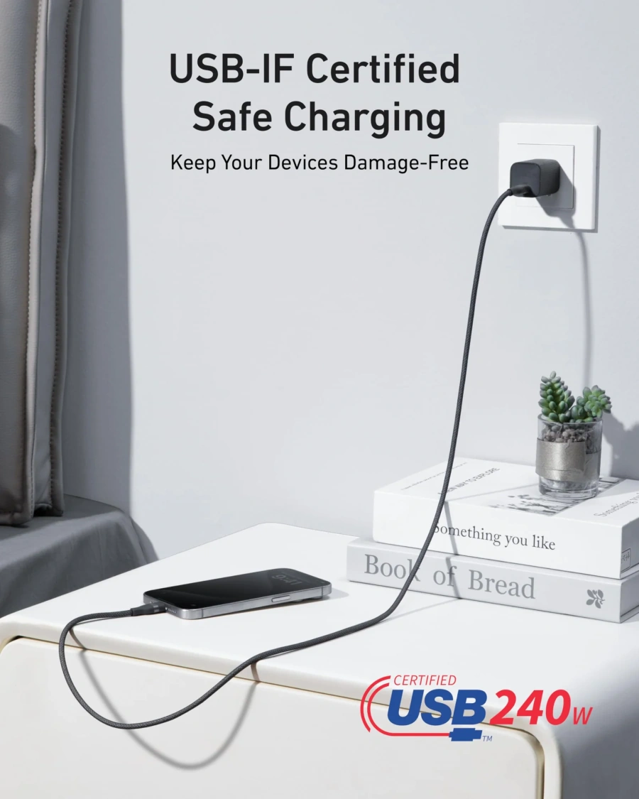 Кабель Anker USB-C to USB-C Cable 1.8m 240W Upcycled-Braided - Black (A82E2H12)