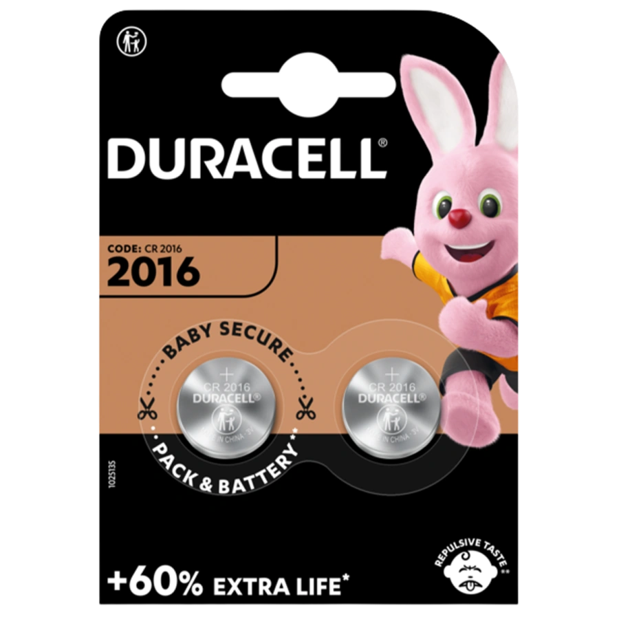 Літієві батарейки Duracell DL2016 DSN 3V 2 шт (5018078, 5007667, 5010969, 5014810)
