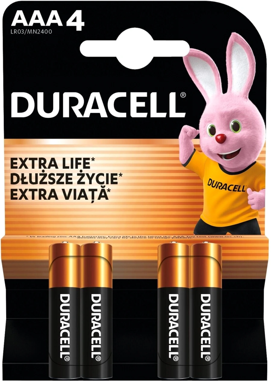 Лужні батарейки Duracell AAA LR03 MN2400 4 шт (5020543, 5020632, 5014461, 5005967)