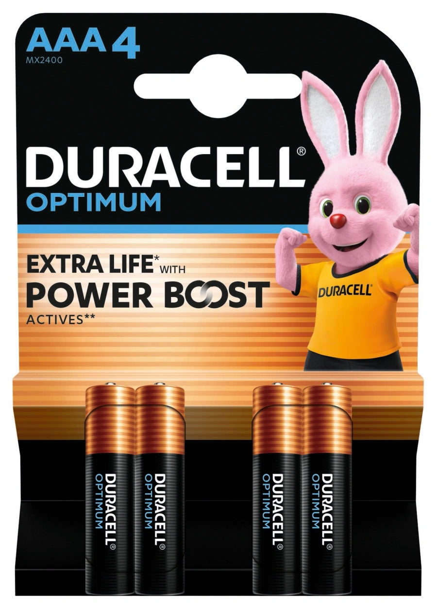 Лужні батарейки Duracell AAA Optimum LR03 4 шт (5020302, 5019299, 5015596)