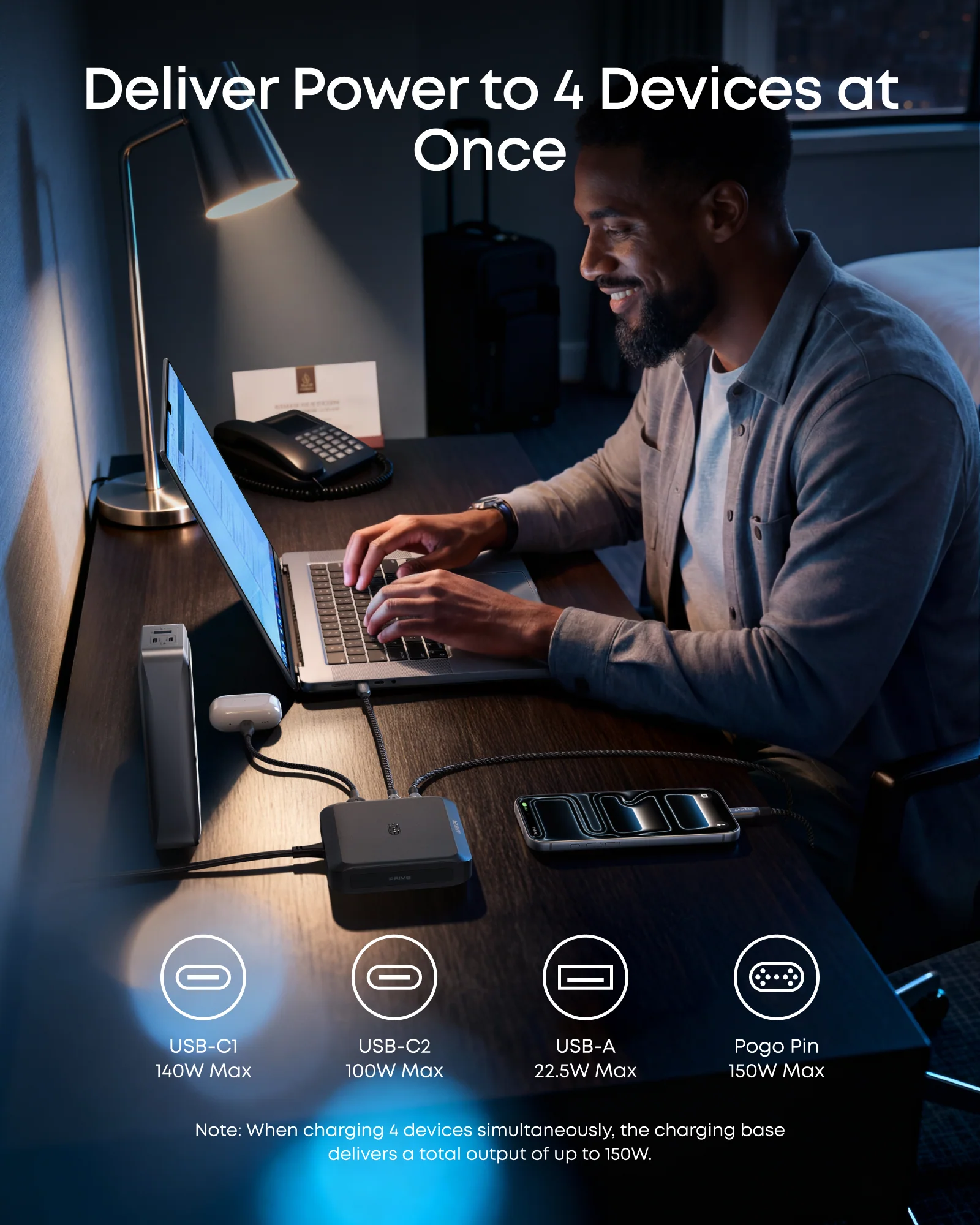 Мережевий зарядний пристрій Anker Prime Charging Base for Anker Prime with Pogo Pin [150W, 3 Ports] - Black (A1903G11)
