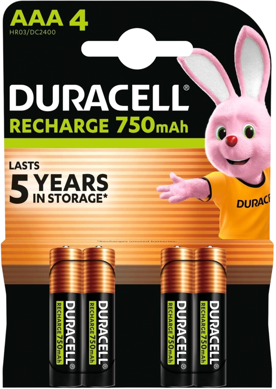 Перезаряджаємі акумулятори Duracell Recharge AAA HR03 750mAh 4 шт (5017770, 5017005, 5007331)