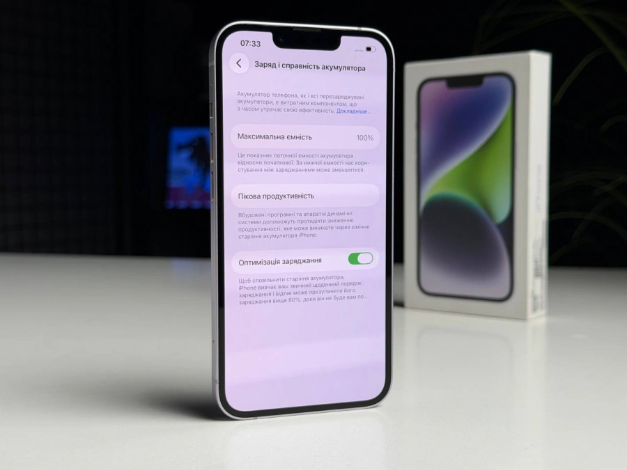 ВЖИВАНИЙ Б/У Apple iPhone 14 128GB Purple (MPV03) - Состояние: хороший | Аккумулятор: 100% | Комплектация: полный | Гарантия: 3 мес.