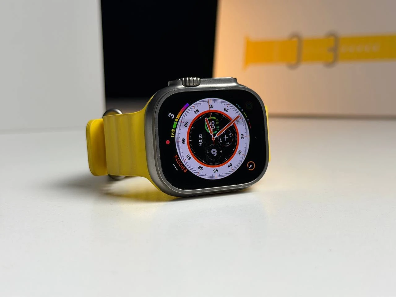 ВЖИВАНИЙ Б/У Apple Watch Ultra GPS + Cellular 49mm Titanium Case with Yellow Ocean Band (MNH93, MNHG3) - Состояние: хороший | Аккумулятор: 100% | Комплектация: полный | Гарантия: 3 мес.