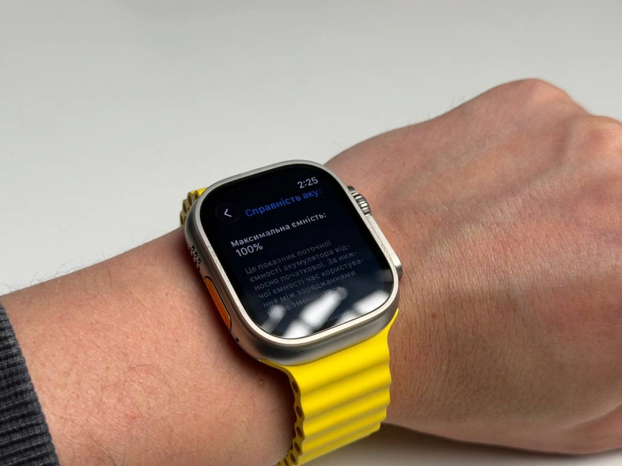 ВЖИВАНИЙ Б/У Apple Watch Ultra GPS + Cellular 49mm Titanium Case with Yellow Ocean Band (MNH93, MNHG3) - Состояние: хороший | Аккумулятор: 100% | Комплектация: полный | Гарантия: 3 мес.