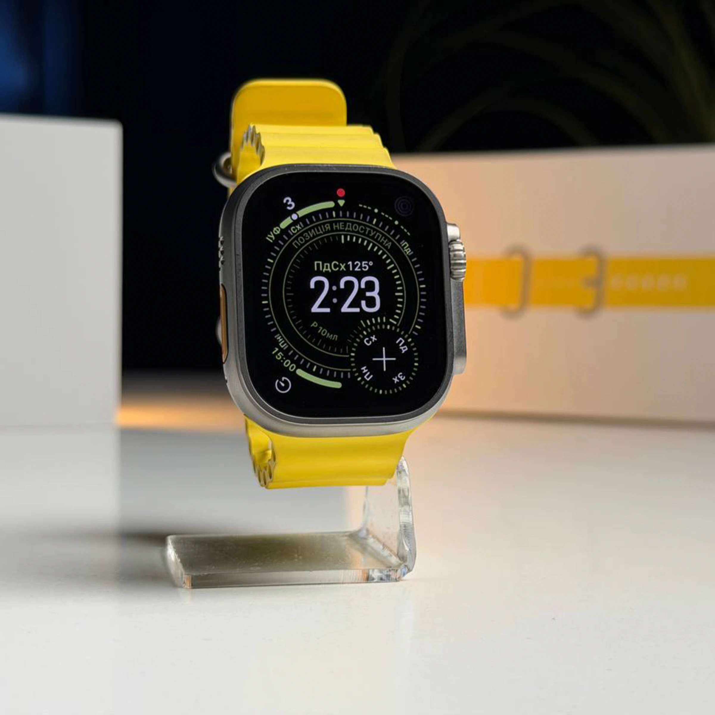 ВЖИВАНИЙ Б/У Apple Watch Ultra GPS + Cellular 49mm Titanium Case with Yellow Ocean Band (MNH93, MNHG3) - Состояние: хороший | Аккумулятор: 100% | Комплектация: полный | Гарантия: 3 мес.