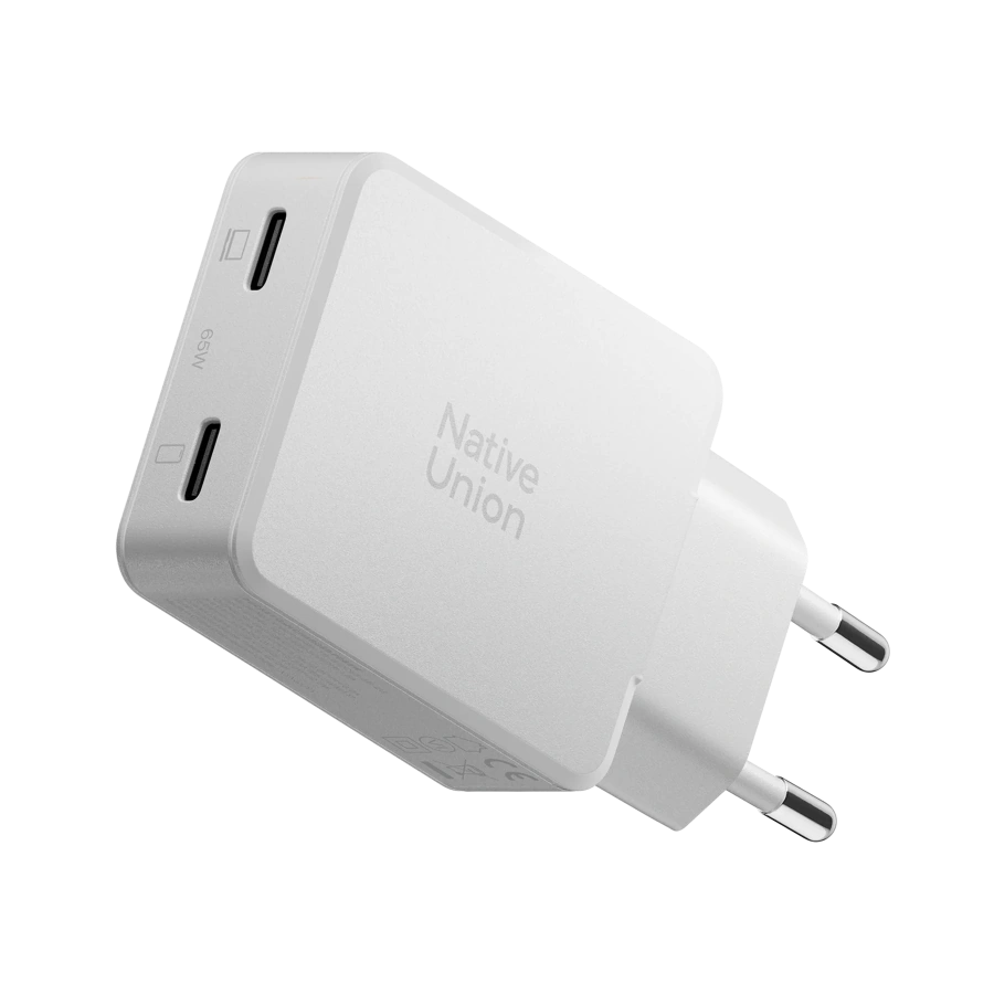 Зарядний пристрій Native Union Pocket GaN Charger PD 65W Dual USB-C - White (POCK-PD65-WHT-EU)