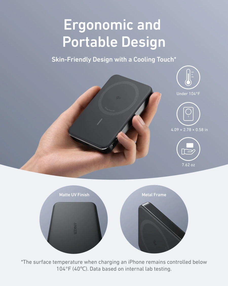 Магнітний павербанк Anker Ultra-Slim Magnetic Power Bank 10000mAh 15W/30W - Black (A1664H11)