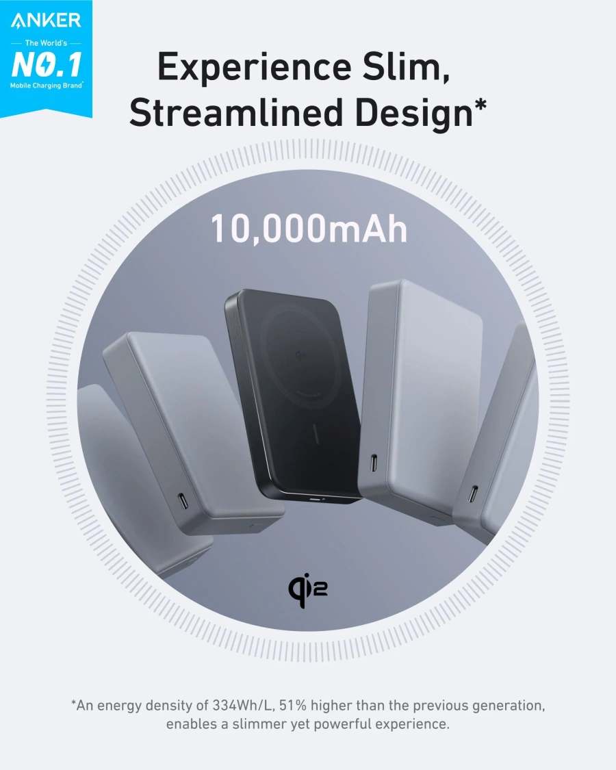 Магнітний павербанк Anker Ultra-Slim Magnetic Power Bank 10000mAh 15W/30W - Black (A1664H11)