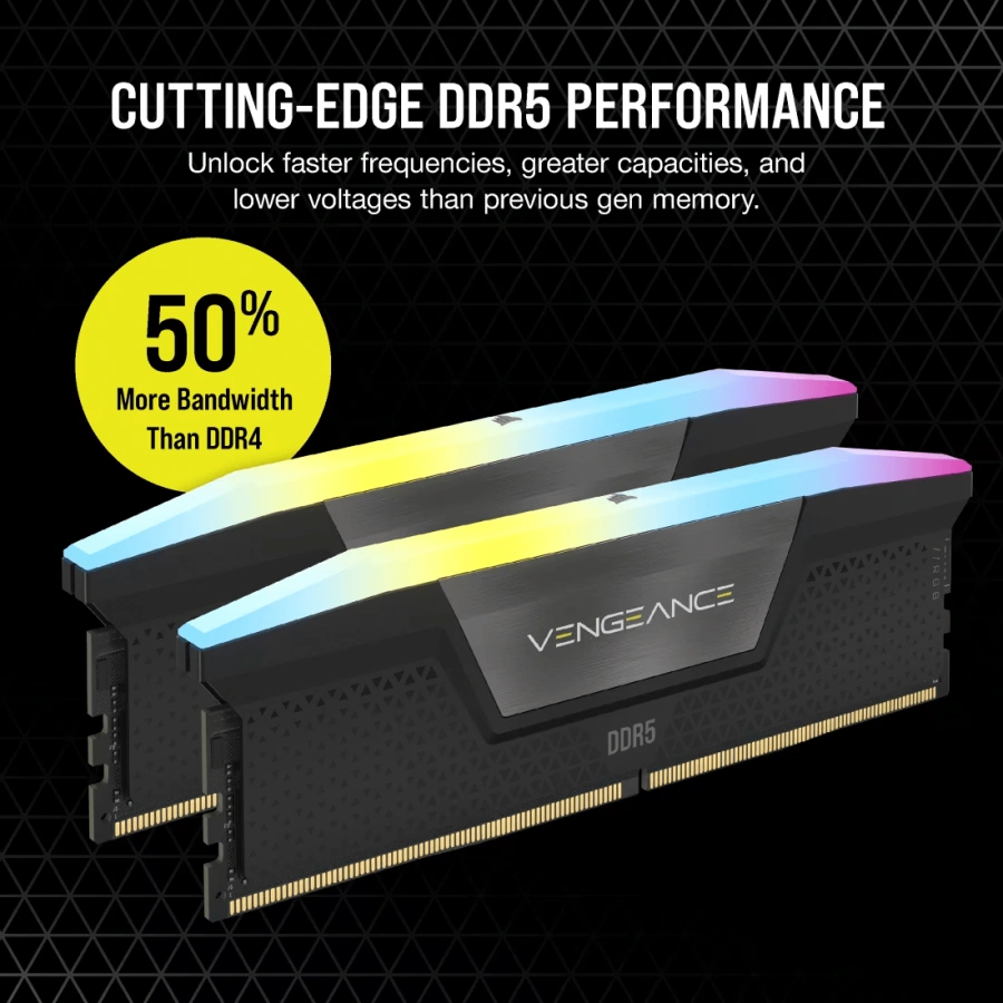 Оперативна пам'ять Corsair Vengeance RGB DDR5 32GB 2×16GB 6000 MHz CL32 (CMH32GX5M2B6000C32)