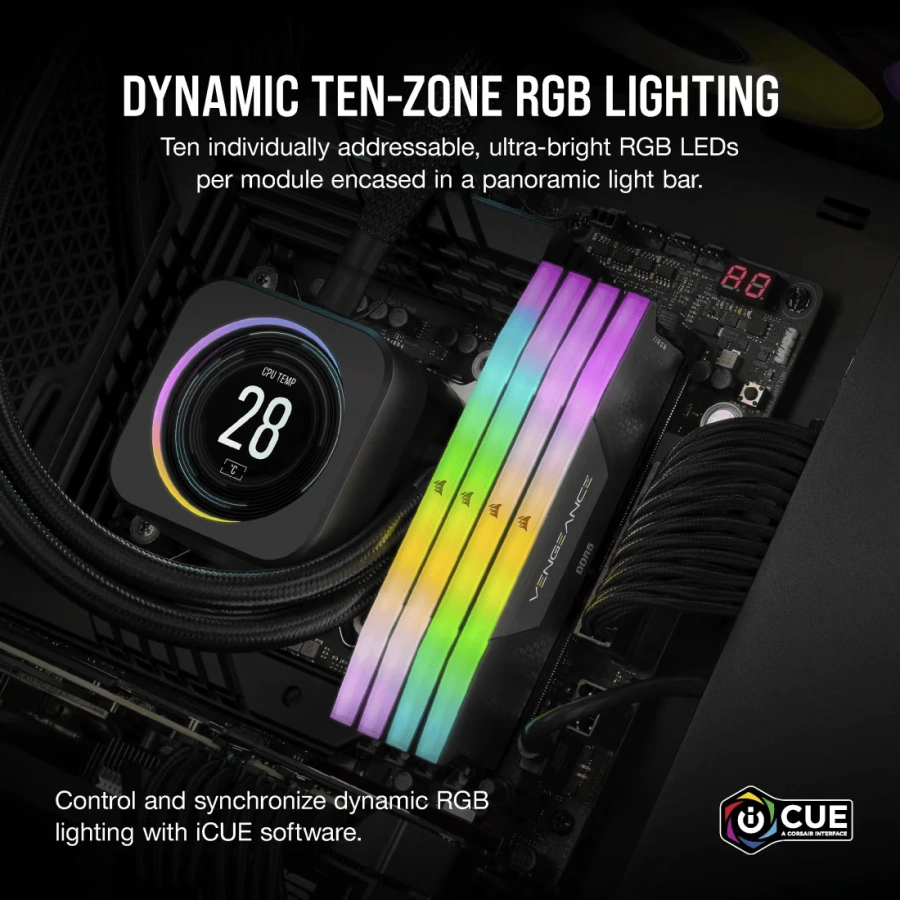 Оперативна пам'ять Corsair Vengeance RGB DDR5 32GB 2×16GB 6000 MHz CL32 (CMH32GX5M2B6000C32)
