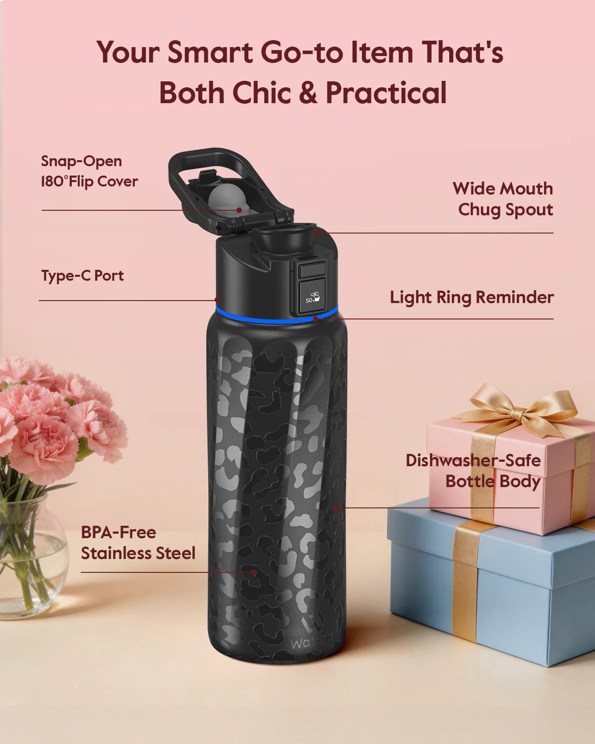 Умная бутылка для воды WaterH BOOST 32oz/946ml - Midnight Black