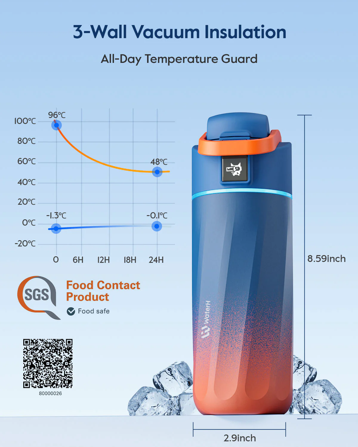Умная бутылка для воды WaterH Kids 16oz/473ml - Orange (B003-MA-16oz-GOB-NA-WH)