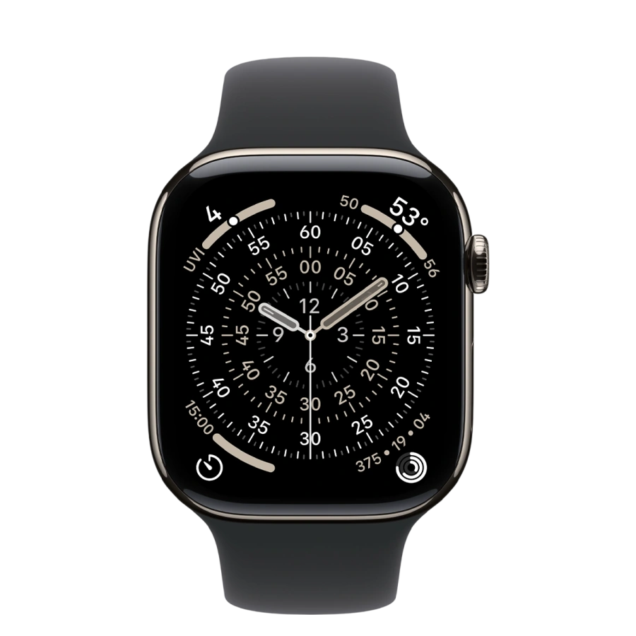 Apple Watch Series 11 GPS + Cellular 46mm Natural Titanium Case with Black Sport Band - M/L (MFAY4+MXM43)