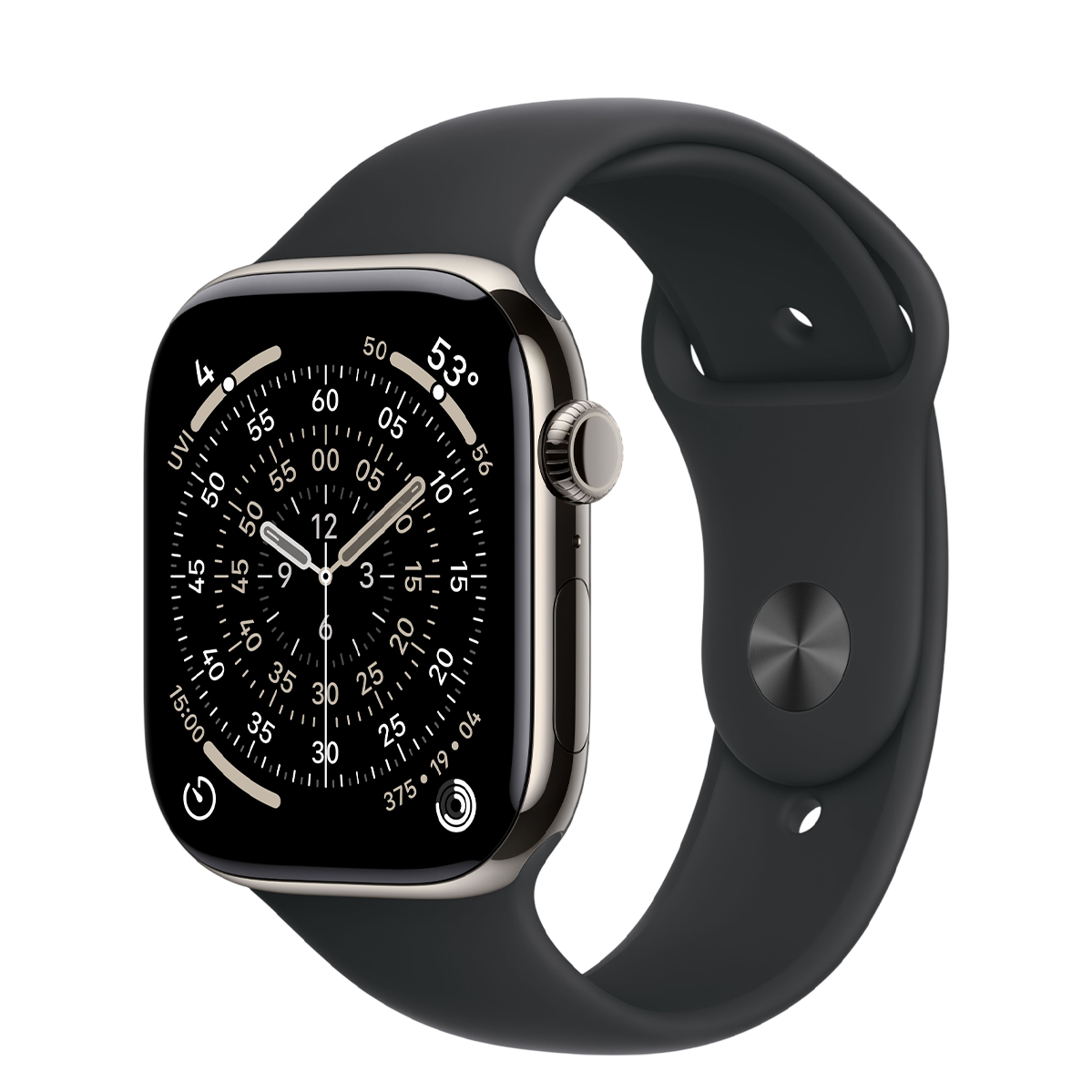 Apple Watch Series 11 GPS + Cellular 46mm Natural Titanium Case with Black Sport Band - M/L (MFAY4+MXM43)
