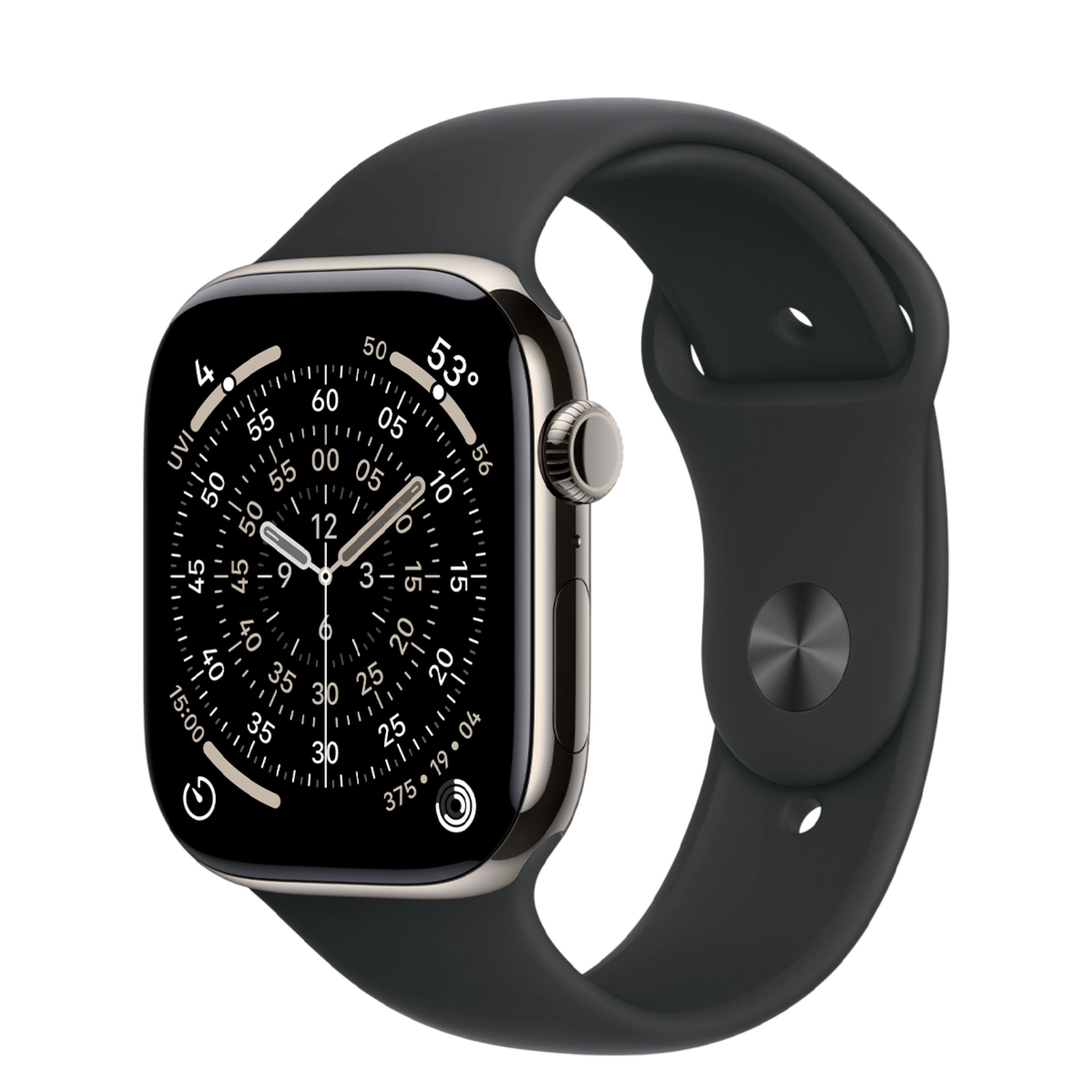 Apple Watch Series 11 GPS + Cellular 46mm Natural Titanium Case with Black Sport Band - M/L (MFAY4+MXM43)
