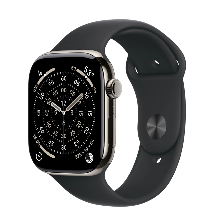 Apple Watch Series 11 GPS + Cellular 46mm Natural Titanium Case with Black Sport Band - M/L (MFAY4+MXM43)
