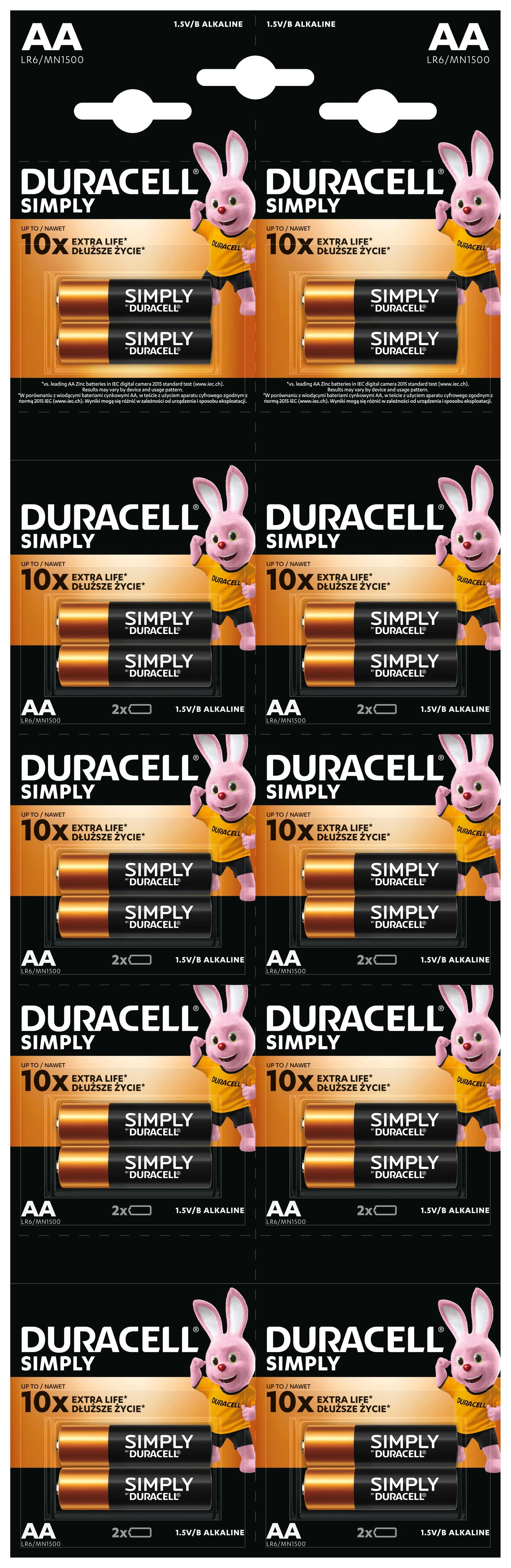 Лужні батарейки Duracell Simply AA LR06 MN1500 - відривний плакат 2×10 шт [20 шт] (5020426)