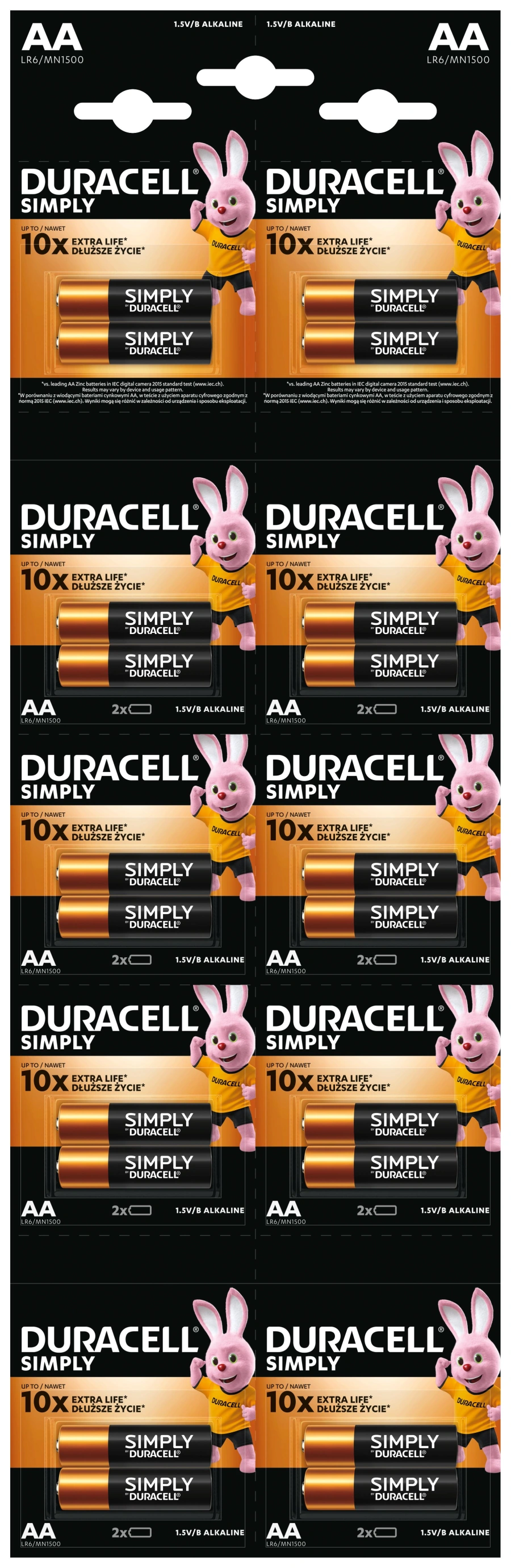 Лужні батарейки Duracell Simply AA LR06 MN1500 - відривний плакат 2×10 шт [20 шт] (5020426)