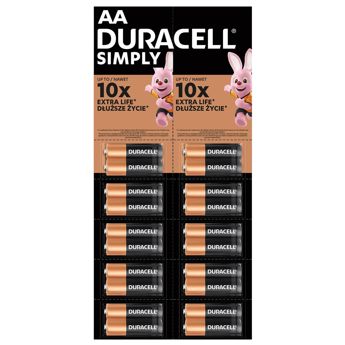 Лужні батарейки Duracell Simply AA LR06 MN1500 - відривний плакат 2×10 шт [20 шт] (5020426)
