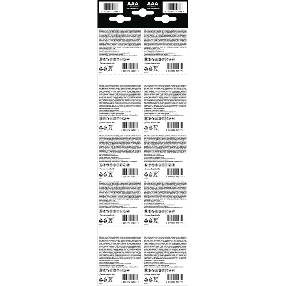 Лужні батарейки Duracell Simply AAA LR03 MN2400 - відривний плакат 2×10 шт [20 шт] (5020427, 5010664, 5011646, 5010663)