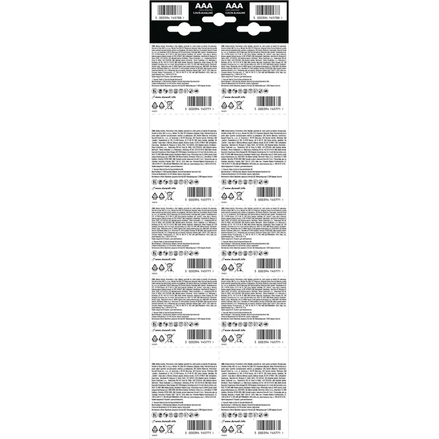 Лужні батарейки Duracell Simply AAA LR03 MN2400 - відривний плакат 2×10 шт [20 шт] (5020427, 5010664, 5011646, 5010663)