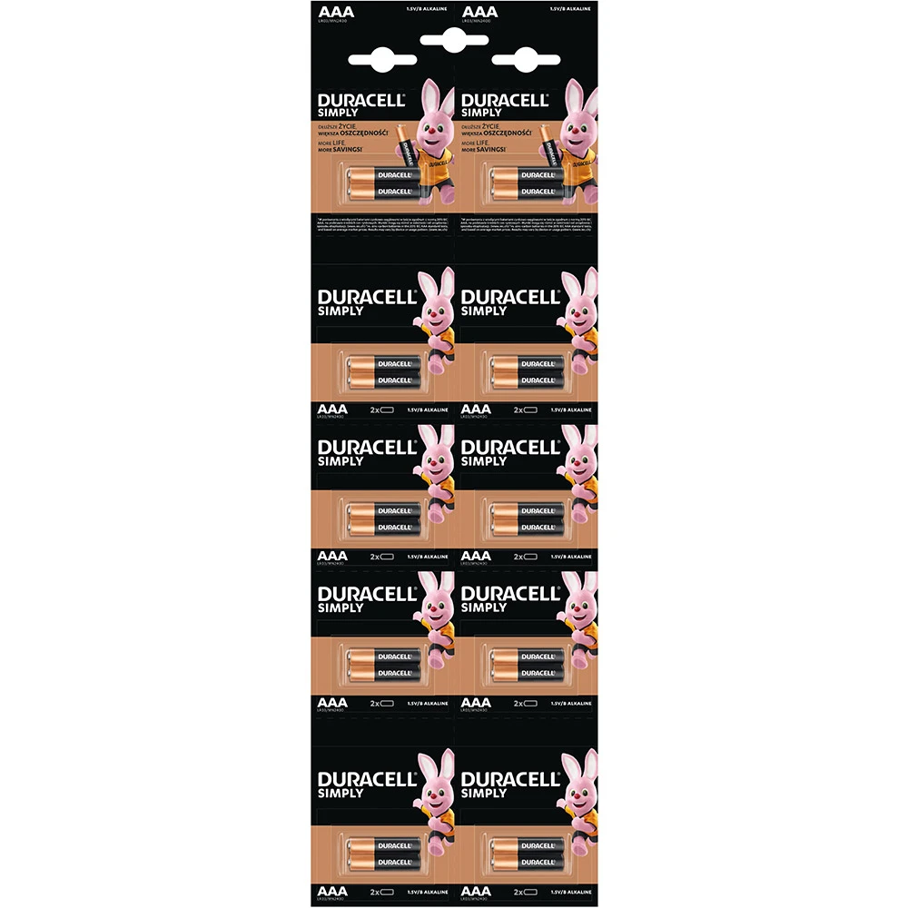 Лужні батарейки Duracell Simply AAA LR03 MN2400 - відривний плакат 2×10 шт [20 шт] (5020427, 5010664, 5011646, 5010663)
