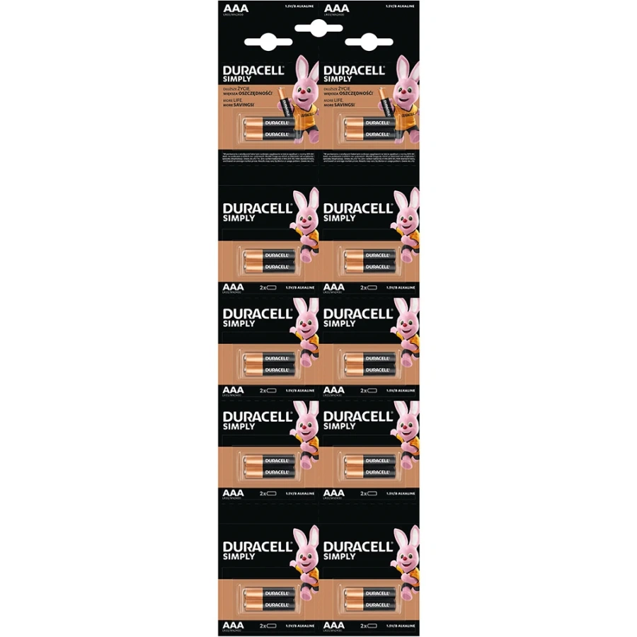 Лужні батарейки Duracell Simply AAA LR03 MN2400 - відривний плакат 2×10 шт [20 шт] (5020427, 5010664, 5011646, 5010663)