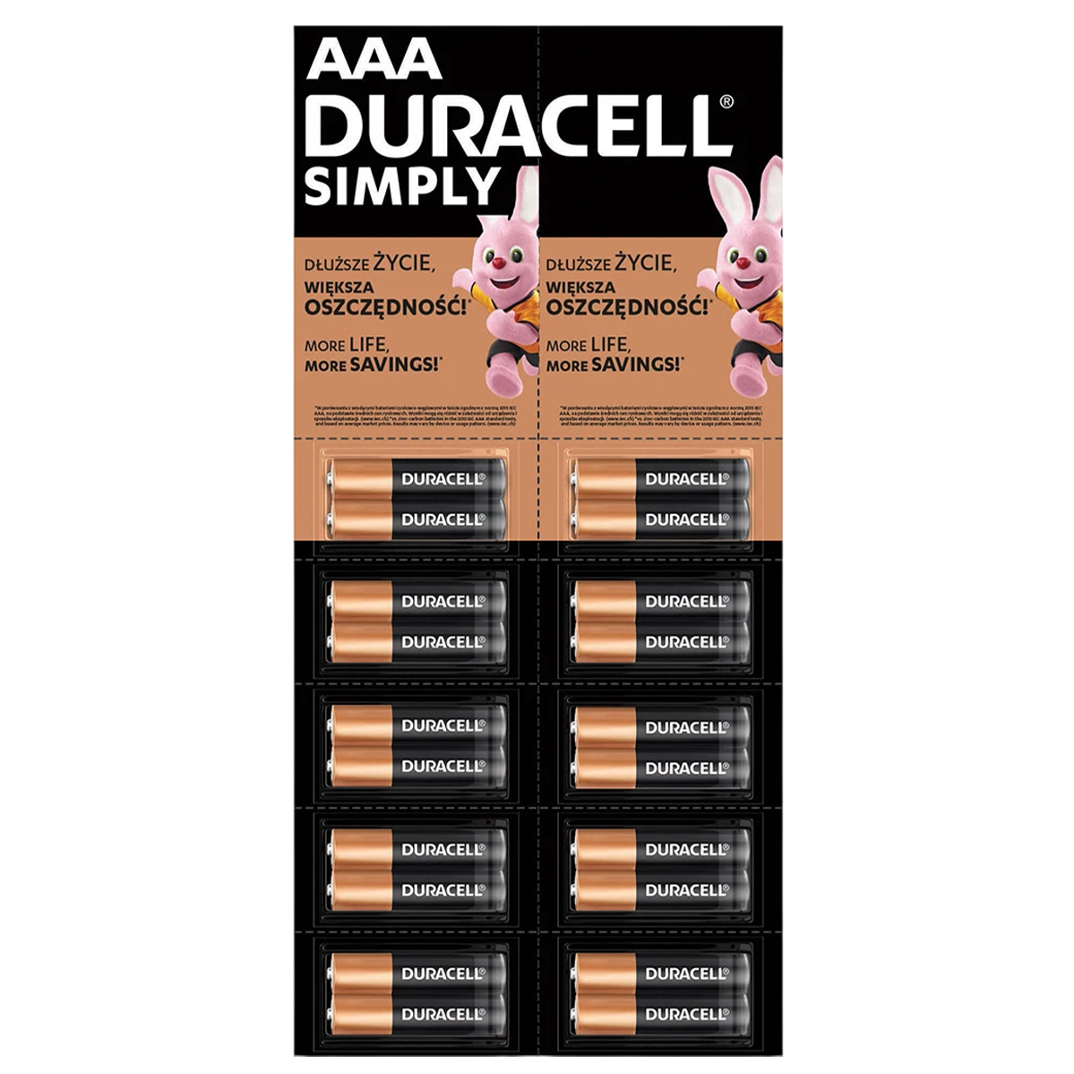 Лужні батарейки Duracell Simply AAA LR03 MN2400 - відривний плакат 2×10 шт [20 шт] (5020427, 5010664, 5011646, 5010663)