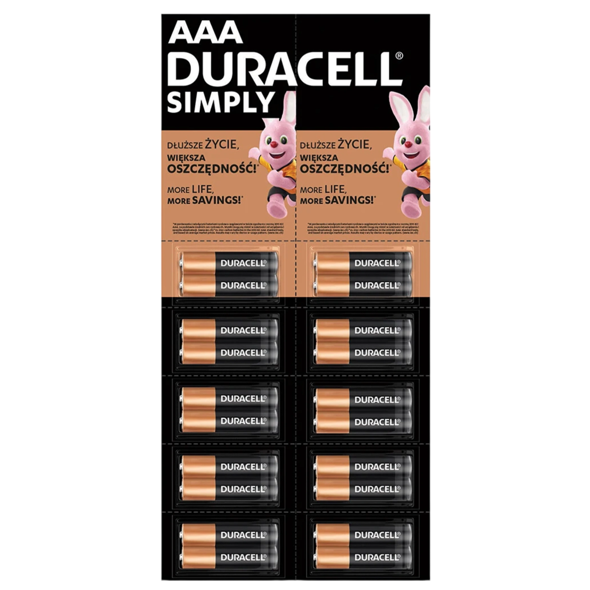 Лужні батарейки Duracell Simply AAA LR03 MN2400 - відривний плакат 2×10 шт [20 шт] (5020427, 5010664, 5011646, 5010663)