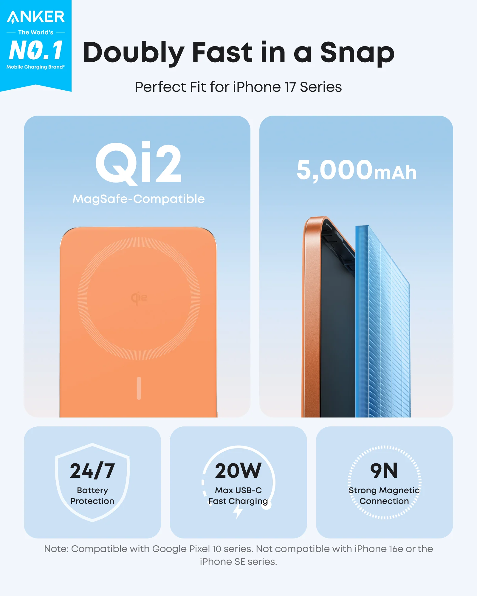 Магнітний павербанк Anker Nano Power Bank 5000 mAh Qi2 15W MagGo Slim - Orange (A1665HO1)