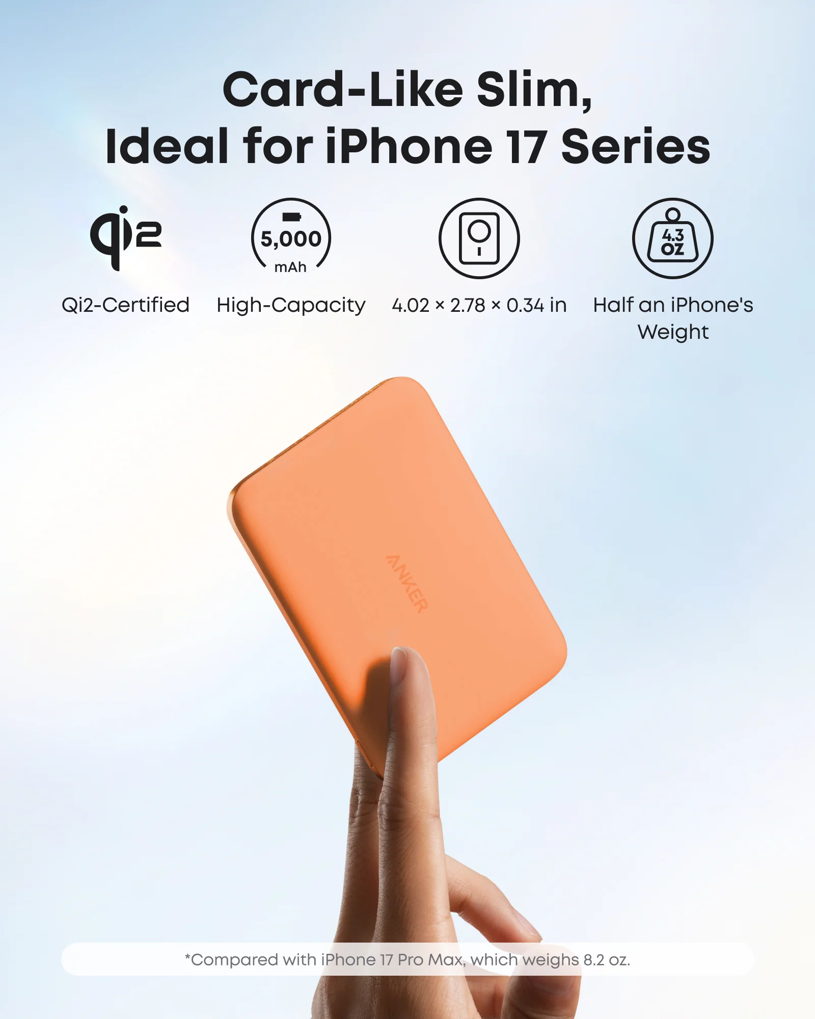 Магнітний павербанк Anker Nano Power Bank 5000 mAh Qi2 15W MagGo Slim - Orange (A1665HO1)
