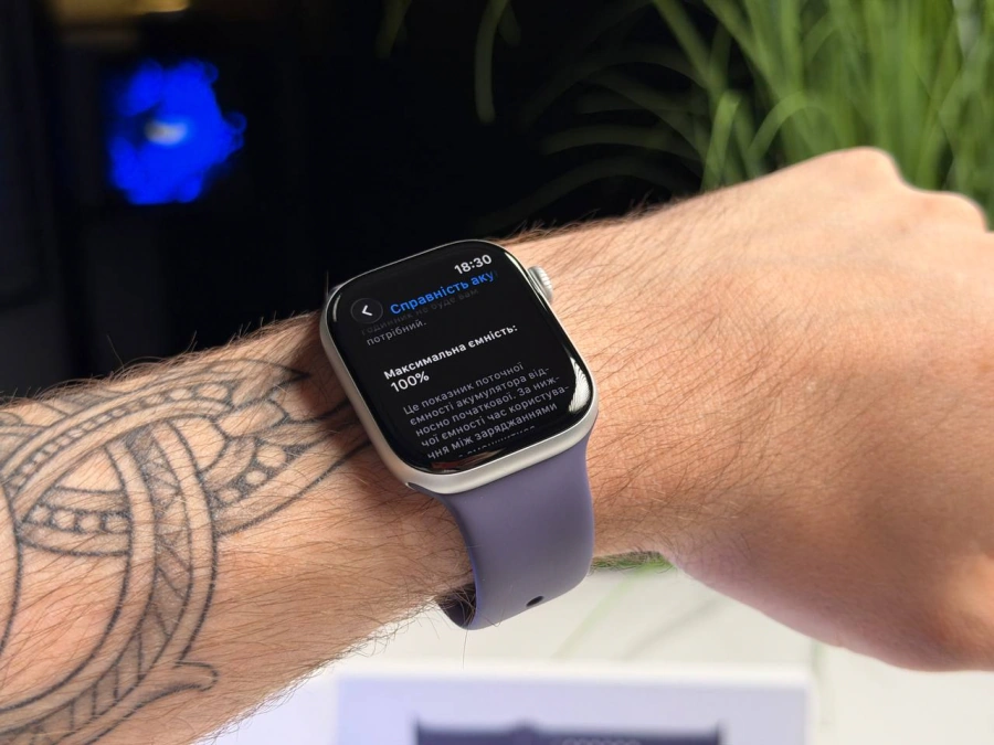 ВИТРИННЫЙ Apple Watch Series 11 GPS 42mm Silver Aluminum Case with Purple Fog Sport Band - S/M (MEU64) - Состояние: идеальный | Аккумулятор: 100% | Комплектация: полный | Гарантия: 3 мес.